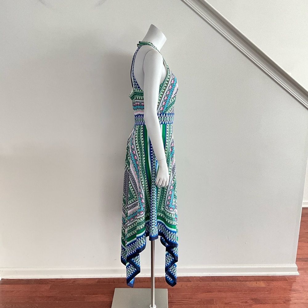 Eliza J Halter Handkerchief Hem Scarf Print Dress Green 8 - Picture 11 of 12